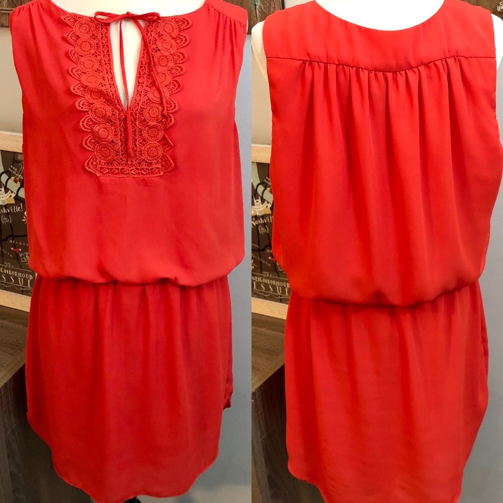 [B. SMART] Coral Elastic Waist Lace Chest Dress